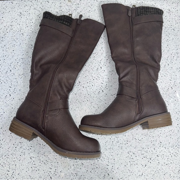 Dream Pairs Knee High Low Riding Boots size 5 women’s Vegan leather zipper brown - Picture 2 of 9